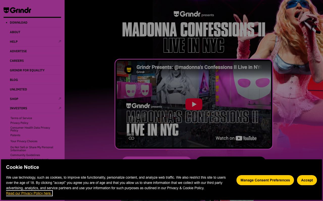 Grindr homepage
