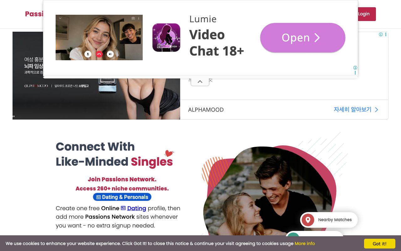Passions Network homepage